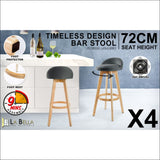 La Bella 4 Set 72cm Grey Wooden Bar Stool Leila Fabric - 