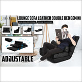 La Bella Double Seat Couch Bed Black Sofa Gemini Leather - 