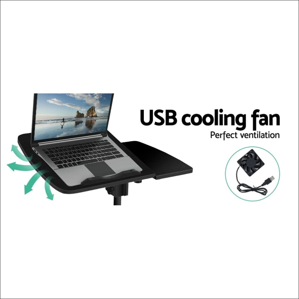 Artiss Laptop Table Desk Adjustable Stand with Fan - Black -