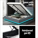 Artiss Lumi Led Bed Frame Fabric Gas Lift Storage - Grey 