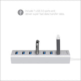 Mbeat 7-port Usb 3.0 Aluminum Slim Hub with Power for Pc and