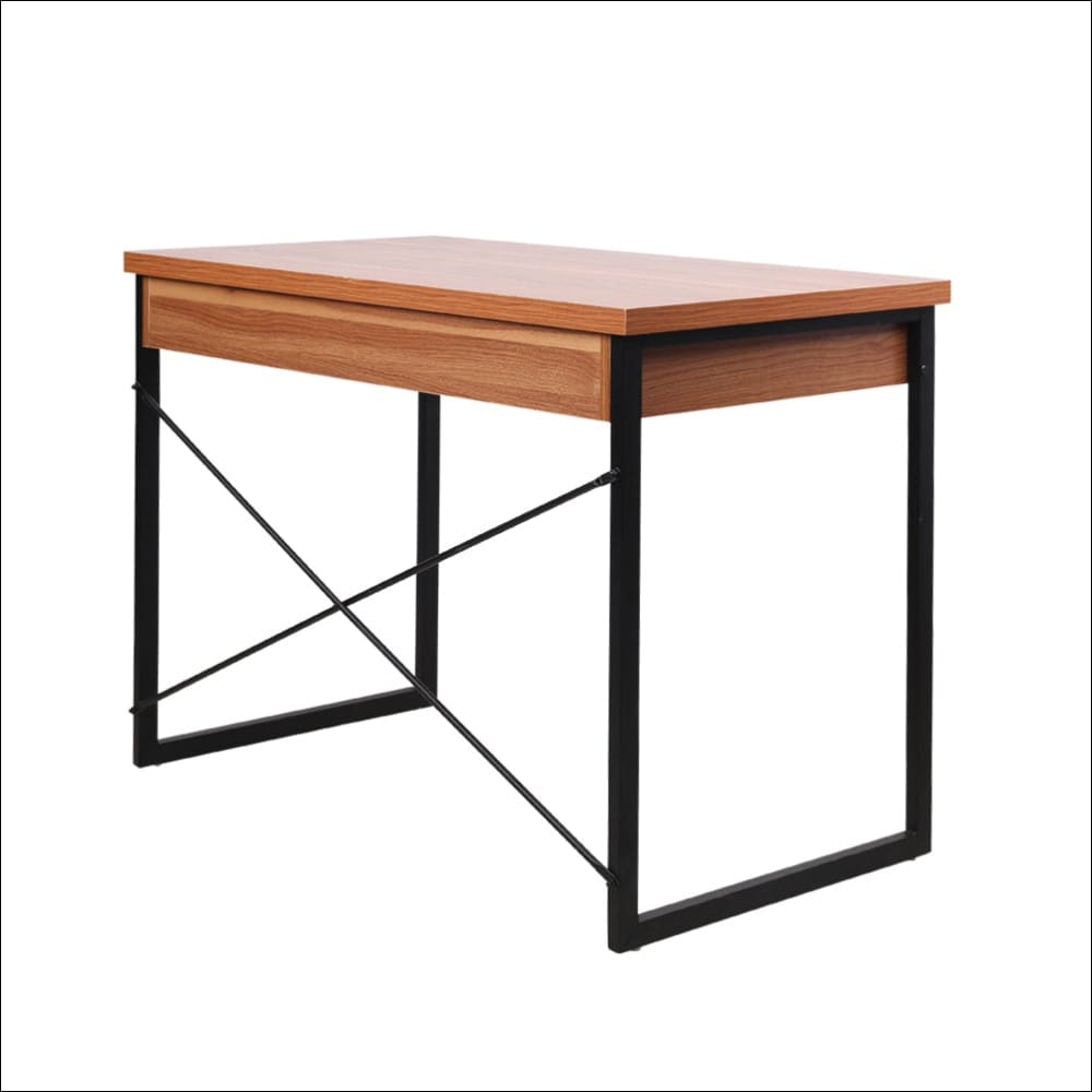 Artiss Metal Desk with Drawer - Walnut - Furniture > Office