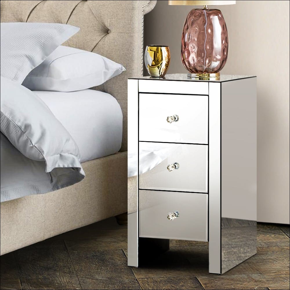 Artiss Mirrored Bedside Table Drawers Furniture Mirror Glass
