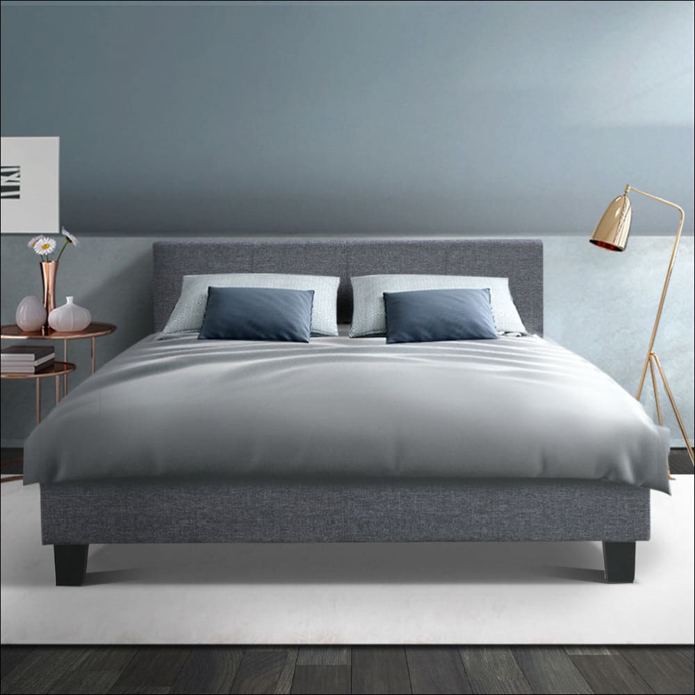 Neo Bed Frame Fabric - Grey Double - Furniture > Bedroom