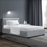 Artiss Nino Bed Frame Fabric - Grey King Single - Furniture 