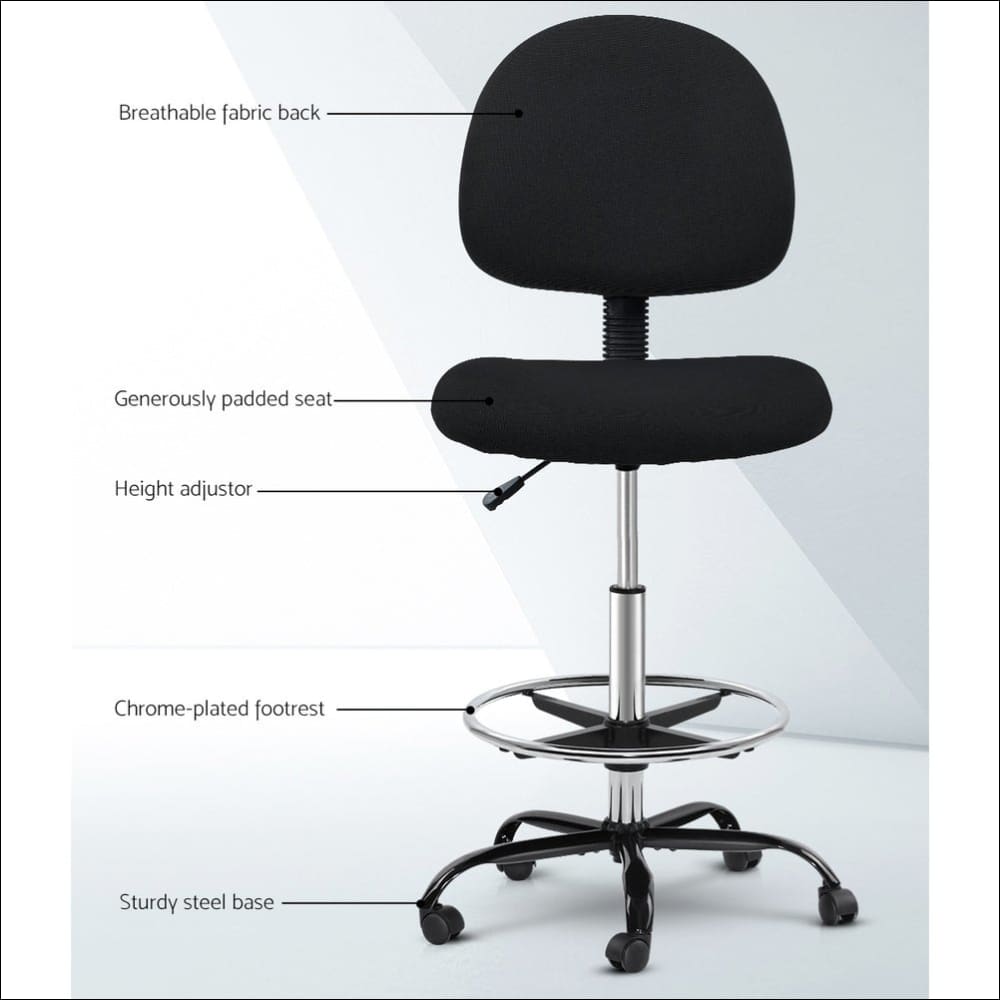 Artiss Office Chair Veer Drafting Stool Fabric Chairs Black 