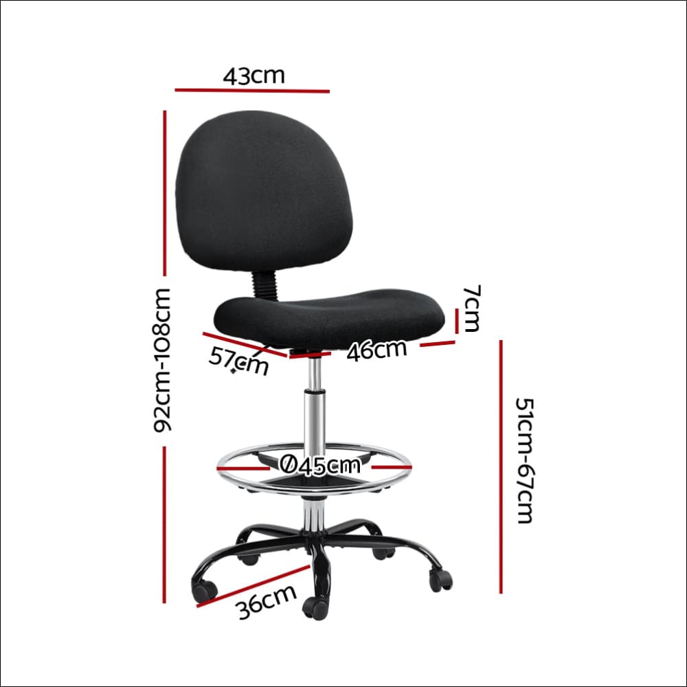 Artiss Office Chair Veer Drafting Stool Fabric Chairs Black 