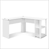 Office Computer Desk Corner Student Study Table Workstation L-shape Shelf White