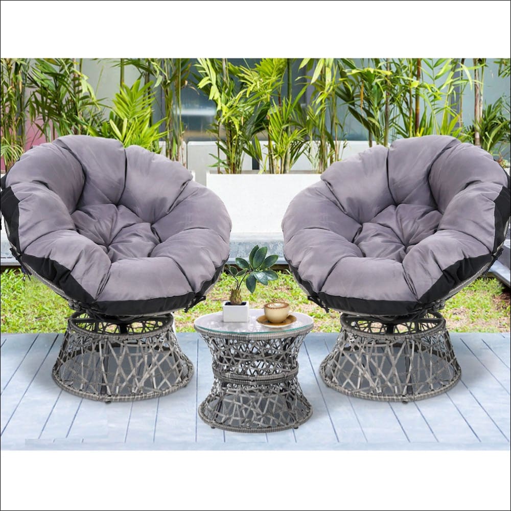 Gardeon Papasan Chair and side Table Set- Grey - Furniture >