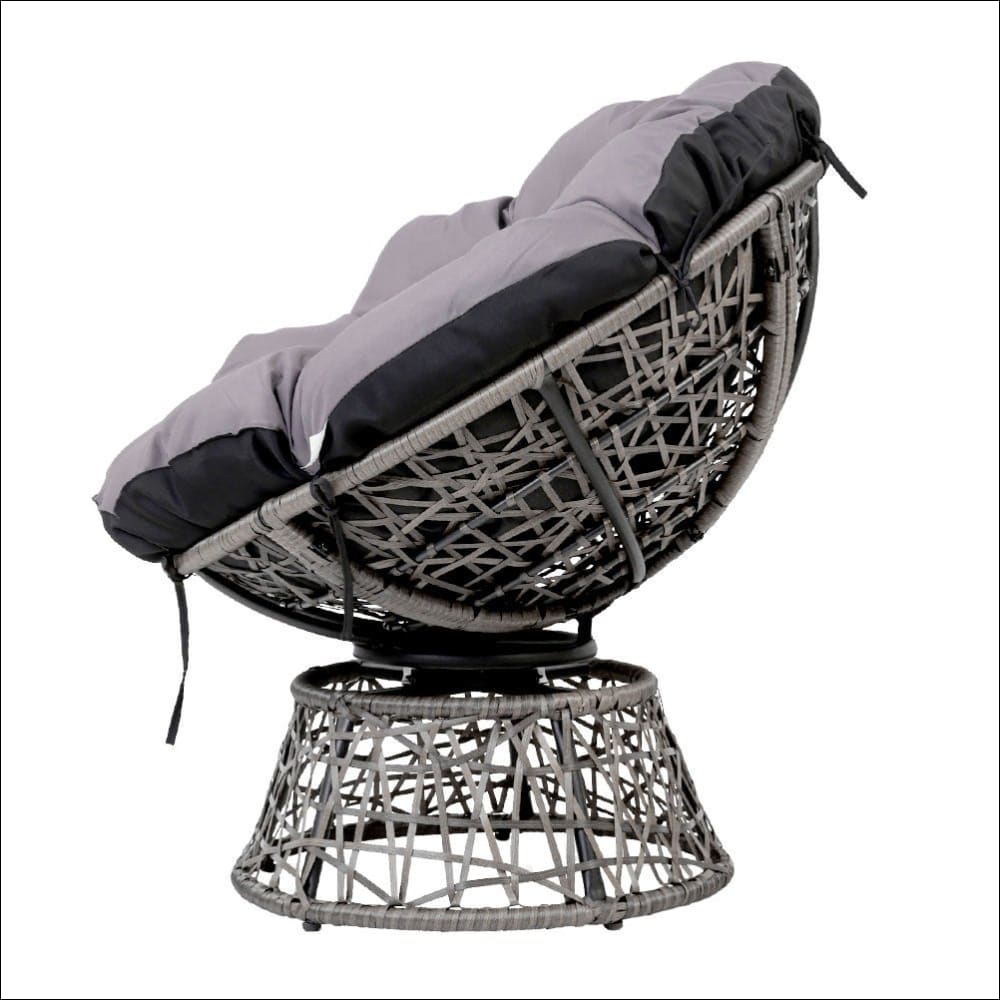 Gardeon Papasan Chair and side Table Set- Grey - Furniture >