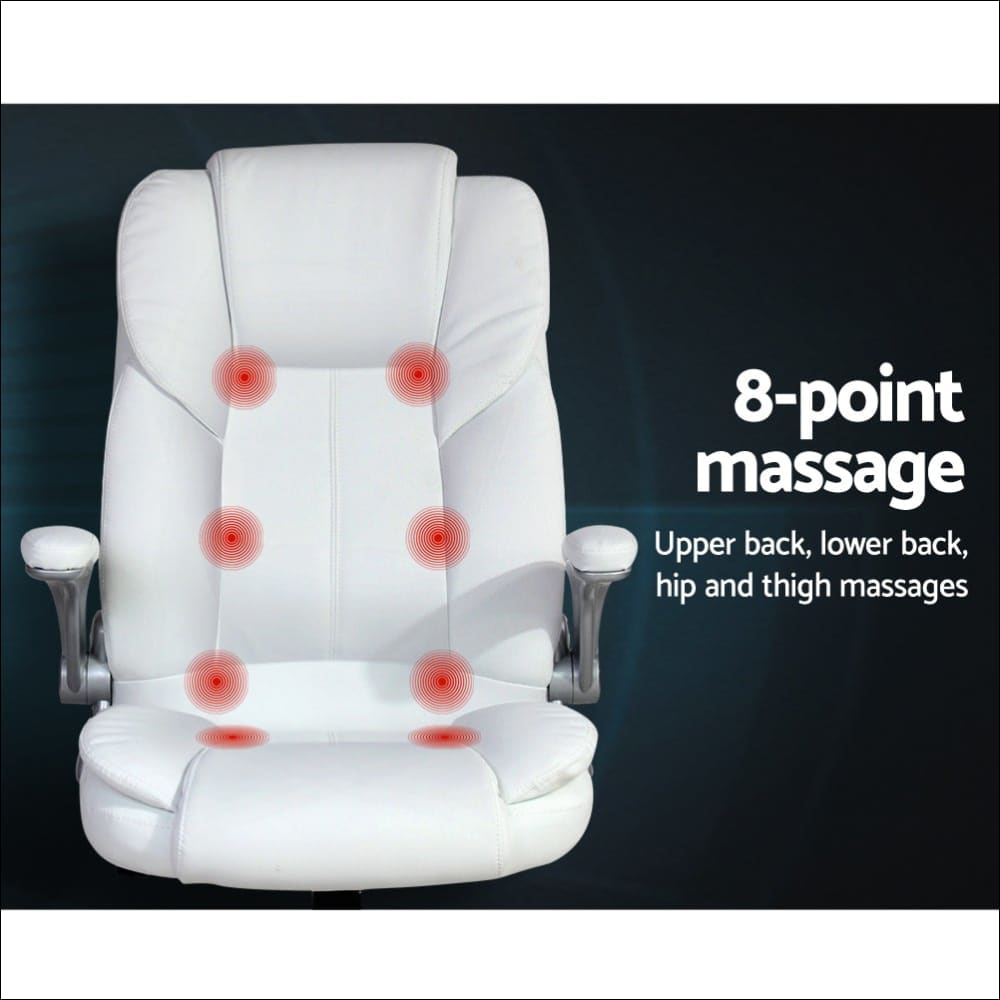 Pu Leather 8 Point Massage Office Chair - White - Furniture 