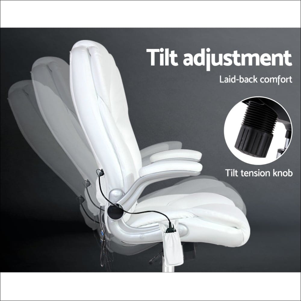 Pu Leather 8 Point Massage Office Chair - White - Furniture 