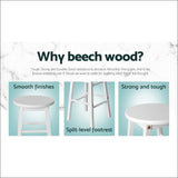 Artiss Set of 2 Beech Wood Backless Bar Stools - White - 