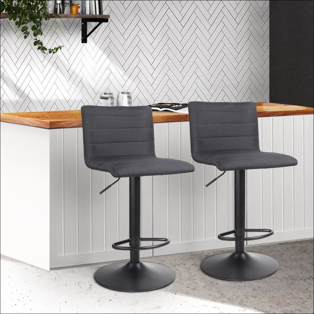 Artiss Set of 2 Faux Linen Bar Stools - Black - Furniture > 
