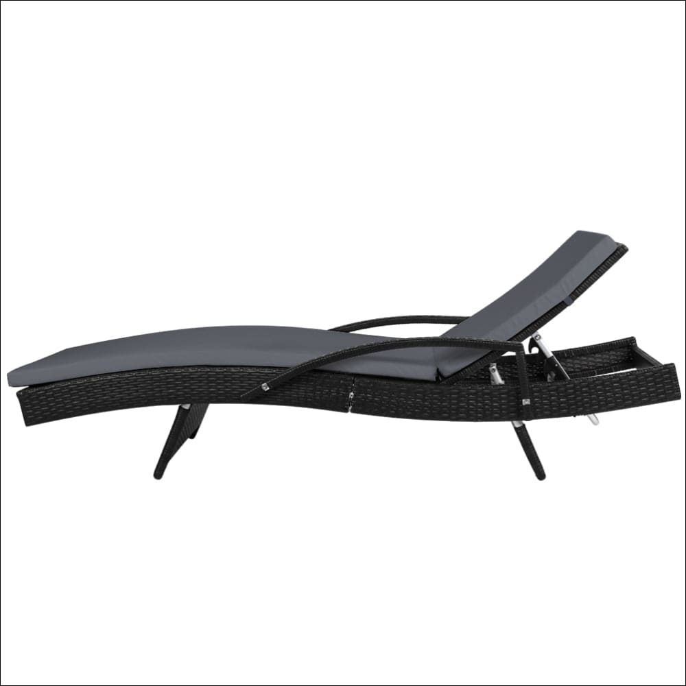Set of 2 Outdoor Sun Lounge Chair with Cushion - Black - 