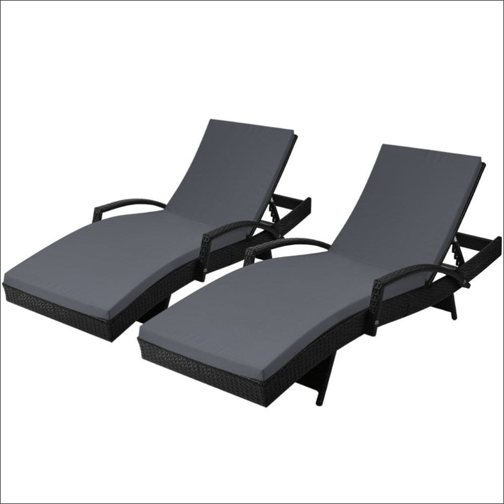 Set of 2 Outdoor Sun Lounge Chair with Cushion - Black - 