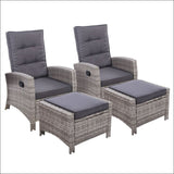 Set Of 2 Sun Lounge Recliner Chair Wicker Lounger Sofa Day Bed Outdoor Chairs Patio Furniture Garden
