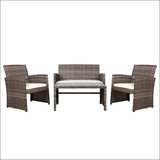 Gardeon Set of 4 Outdoor Wicker Chairs & Table - Grey - 
