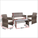 Gardeon Set of 4 Outdoor Wicker Chairs & Table - Grey - 