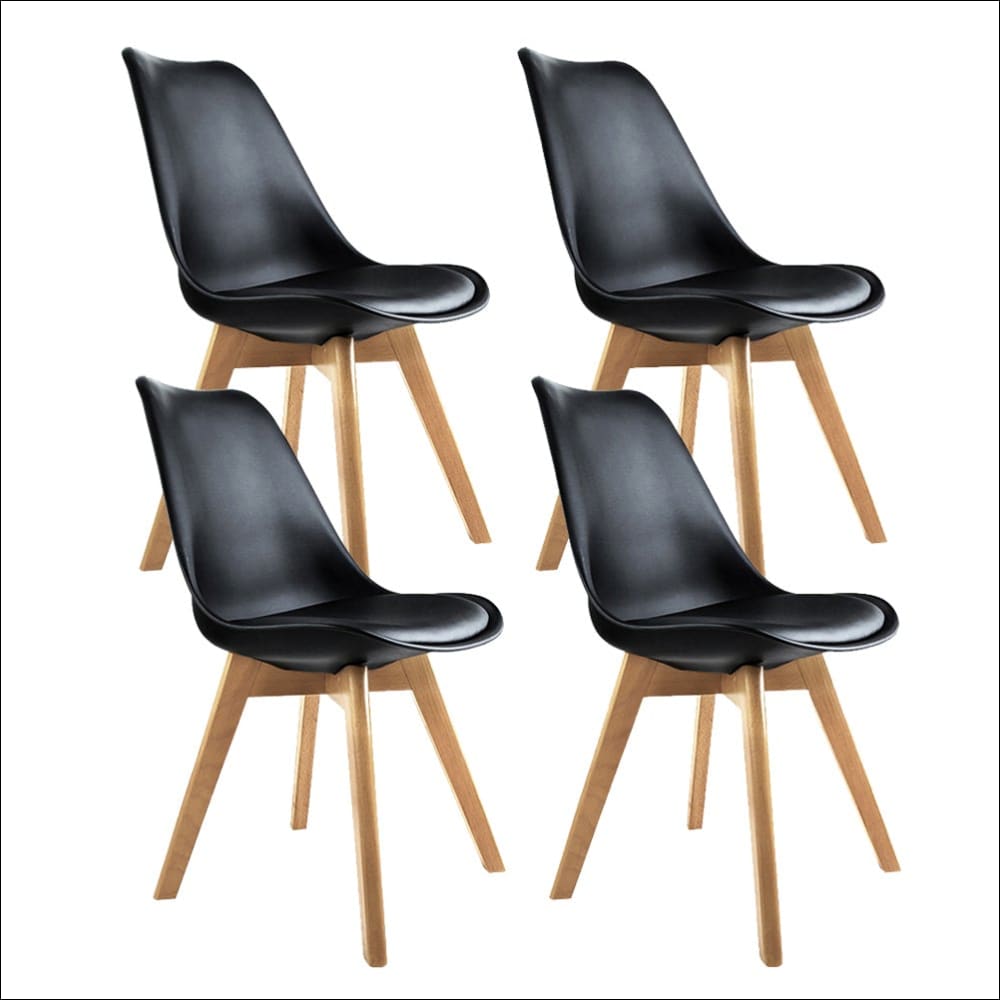 Artiss Set of 4 Padded Dining Chair - Black - Furniture > 