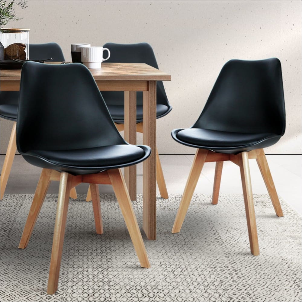 Artiss Set of 4 Padded Dining Chair - Black - Furniture > 