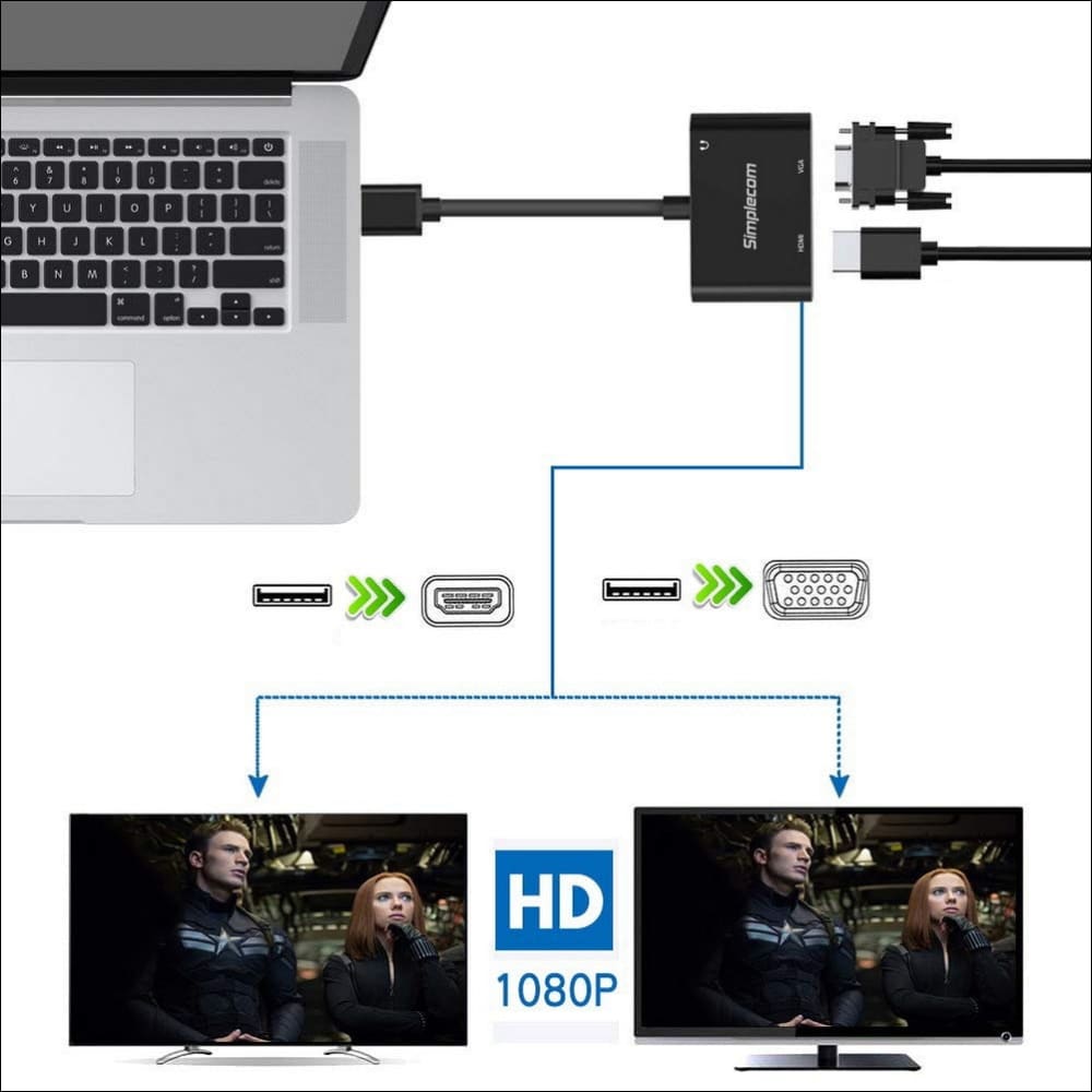 Simplecom Da316a Usb to Hdmi + Vga Video Card Adapter with 