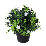 Small Potted Artificial Flowering Boxwood Plant Uv Resistant