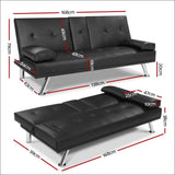 Artiss Sofa Bed Lounge Futon Couch 3 Seater Leather Cup 