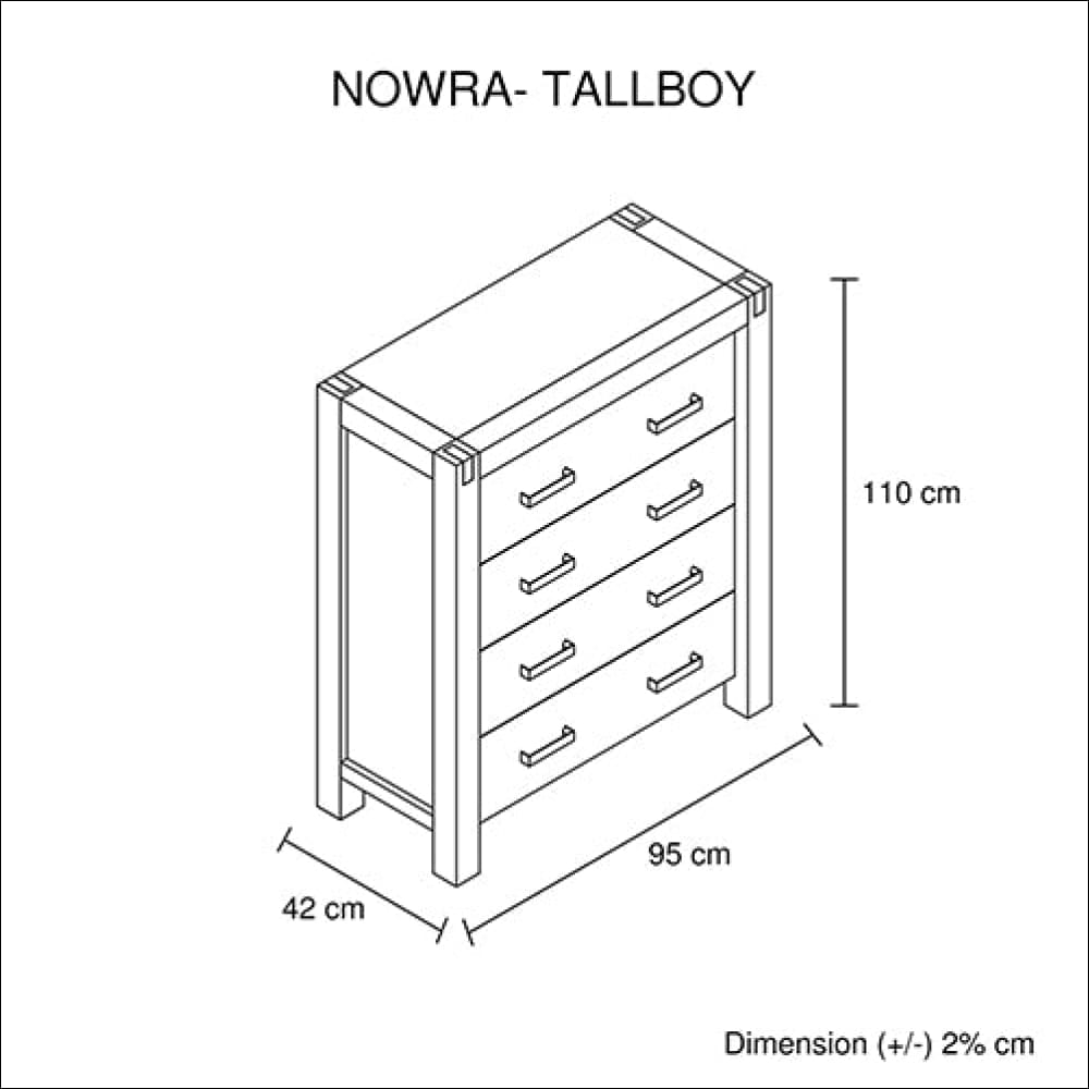 Tallboy with 4 Storage Drawers Solid Wooden Assembled in 
