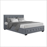 Tiyo Bed Frame Fabric Gas Lift Storage - Grey Double