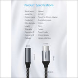 Ugreen Type C to 3.5mm Female Cable 10cm 30632 (not for 