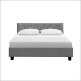 Vanke Bed Frame Fabric- Grey Double - Furniture > Bedroom