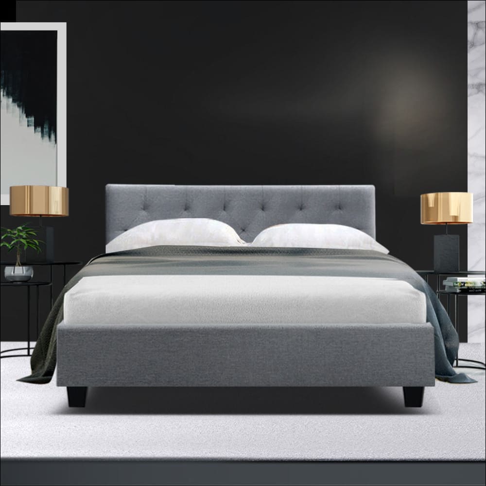 Vanke Bed Frame Fabric- Grey Double - Furniture > Bedroom
