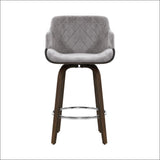 Artiss Velvet Bar Stool Swivel - Grey and Wood - Furniture >