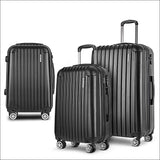 Wanderlite 3 Piece Luggage Suitcase Trolley - Black - Home &