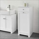 White Bathroom Cabinet with Laundry Basket and Drawer - Home