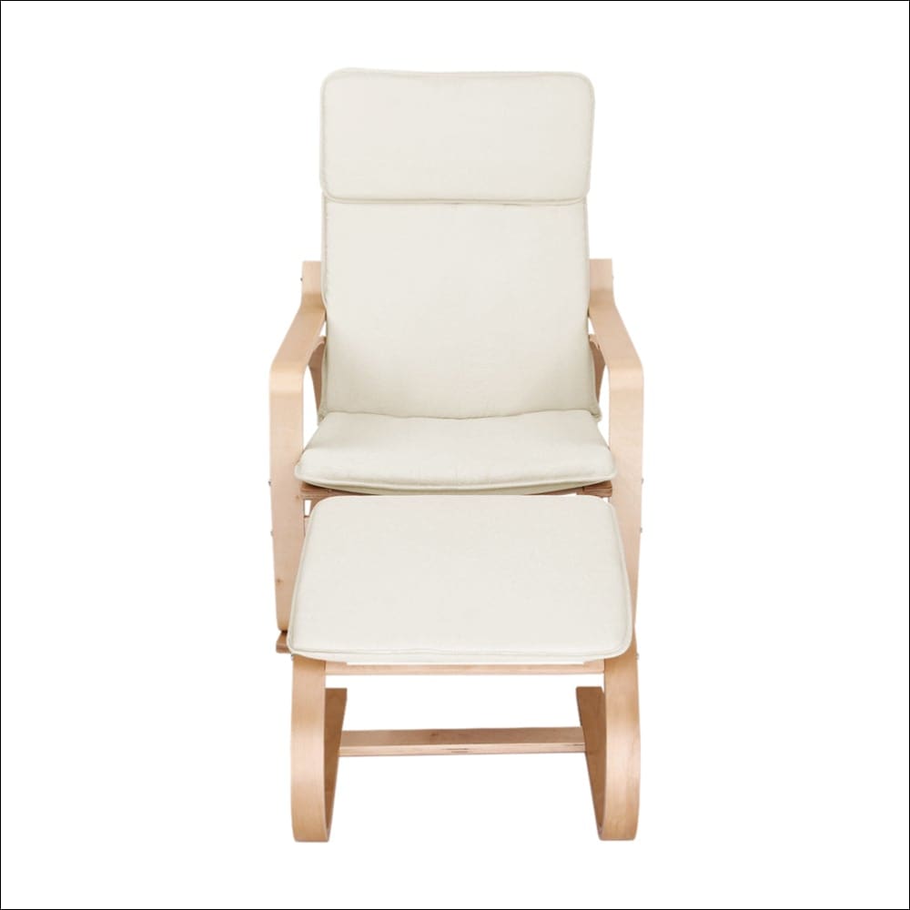 Artiss Wooden Armchair with Foot Stool - Beige - Furniture >