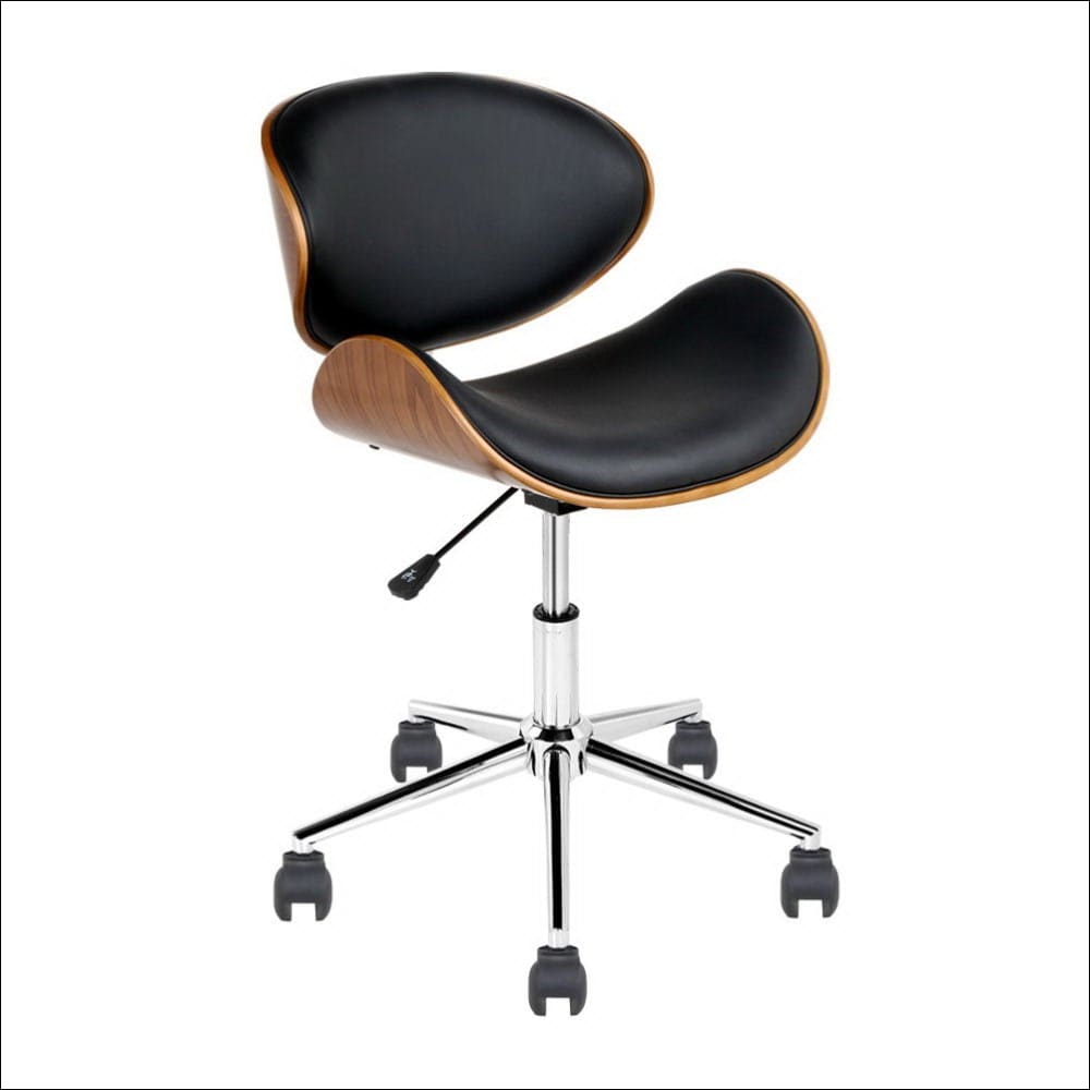 Wooden & Pu Leather Office Desk Chair - Black - Furniture > 